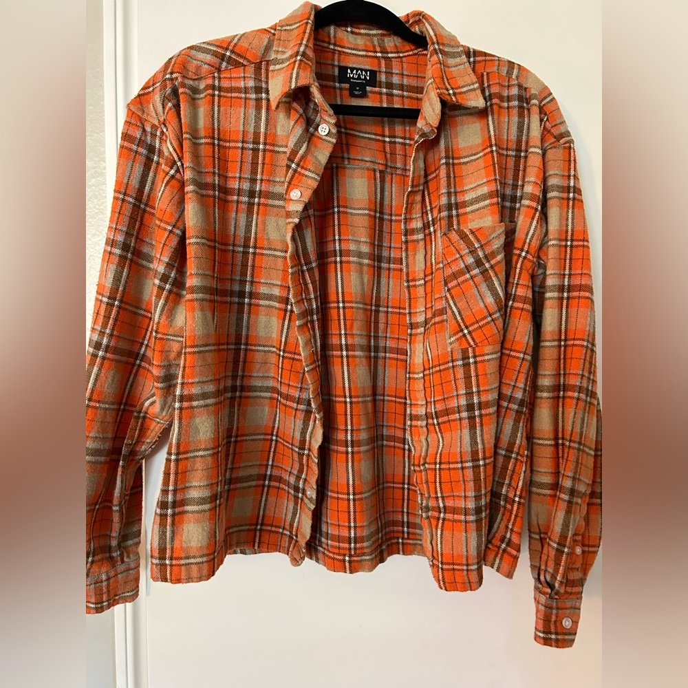cropped flannel- medium boohoo man